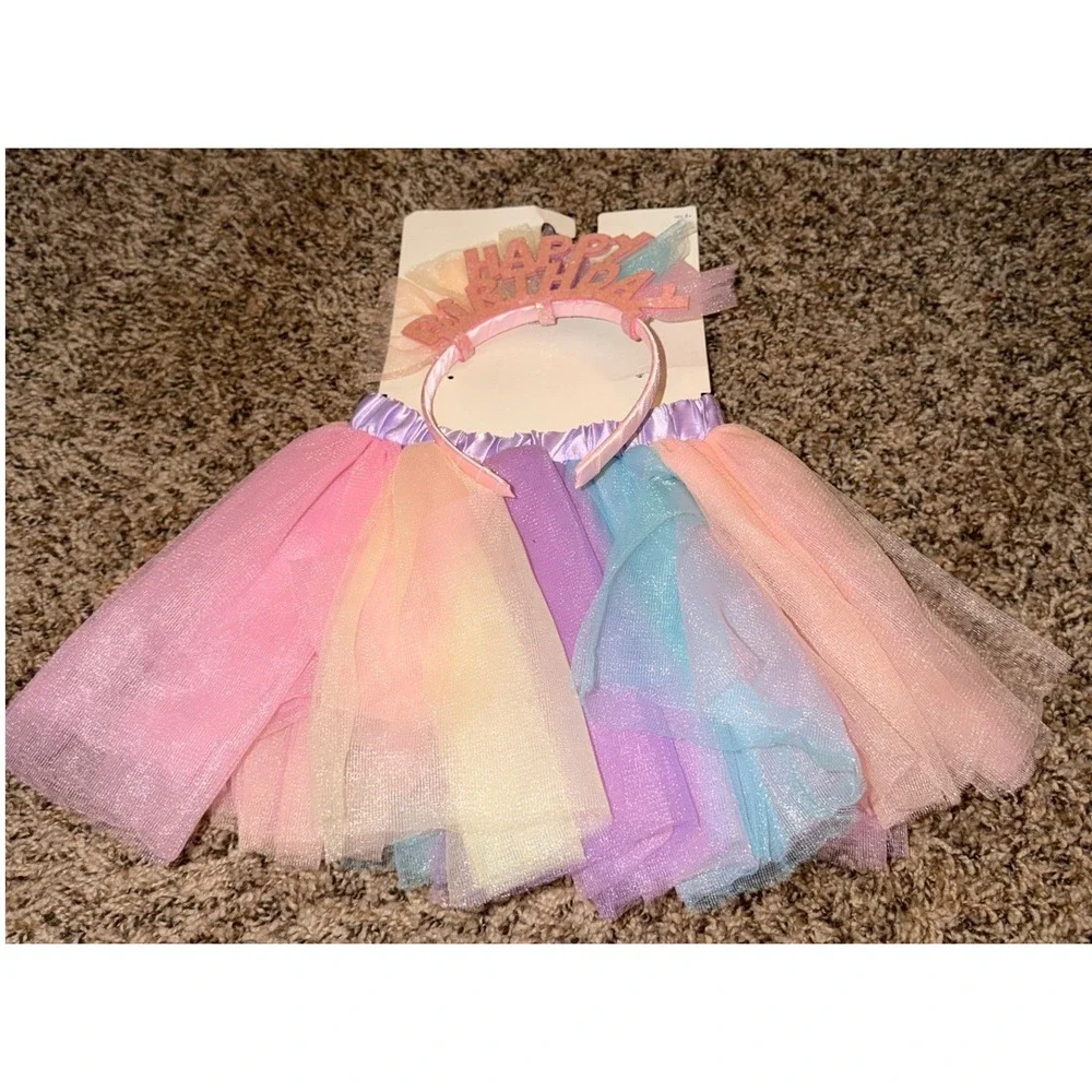 Cat & JAck-Toddler Girls' Happy Birthday Tutu & Headband Pastel (NWT)